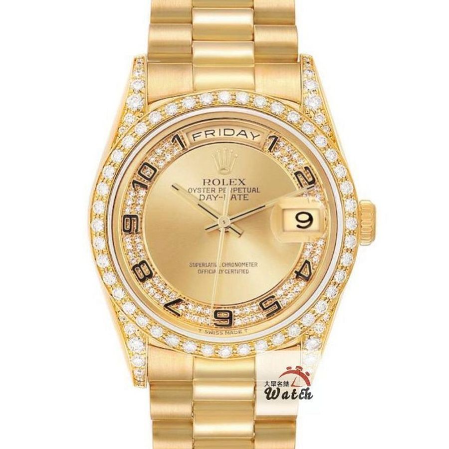 【大眾名錶】ROLEX 勞力士 18388 Day-Date 蠔式18K 市場少有 原廠鑽圈/鑽腳 大眾名錶B1352-0