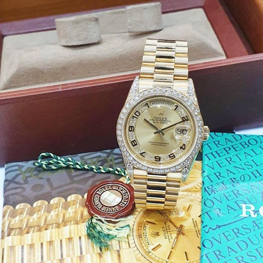 【大眾名錶】ROLEX 勞力士 18388 Day-Date 蠔式18K 市場少有 原廠鑽圈/鑽腳 大眾名錶B1352-2