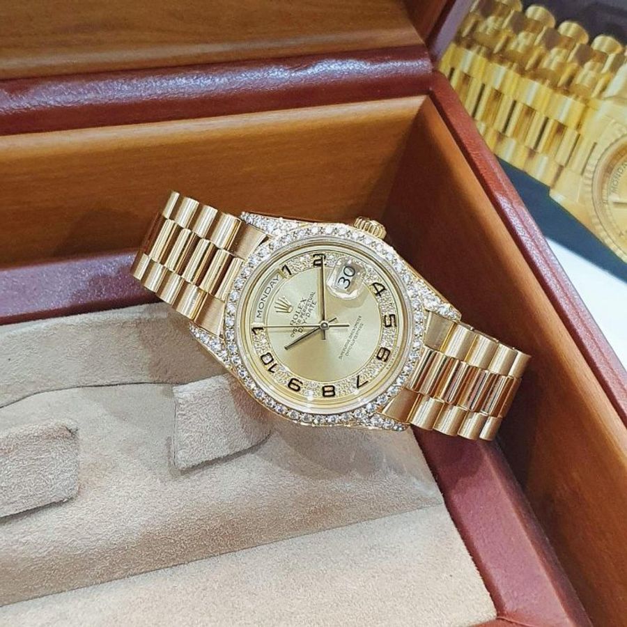 【大眾名錶】ROLEX 勞力士 18388 Day-Date 蠔式18K 市場少有 原廠鑽圈/鑽腳 大眾名錶B1352-3