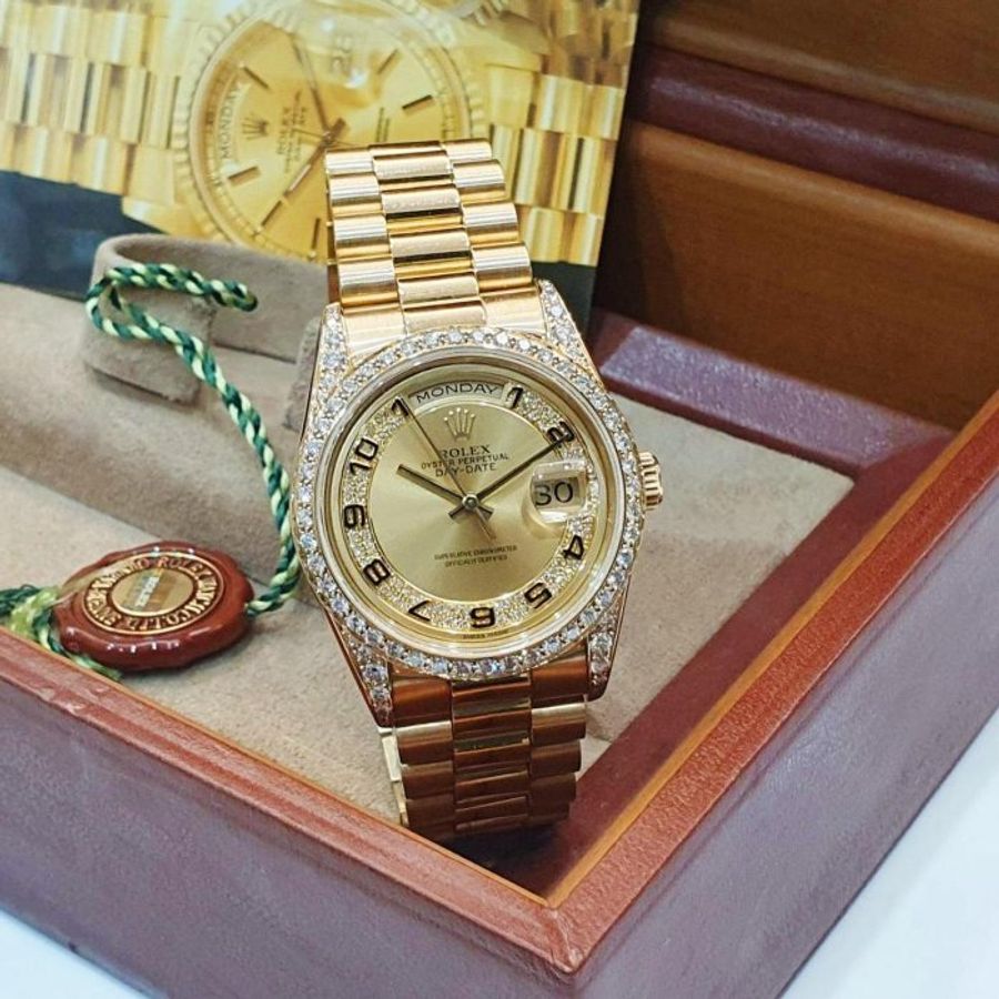 【大眾名錶】ROLEX 勞力士 18388 Day-Date 蠔式18K 市場少有 原廠鑽圈/鑽腳 大眾名錶B1352-4