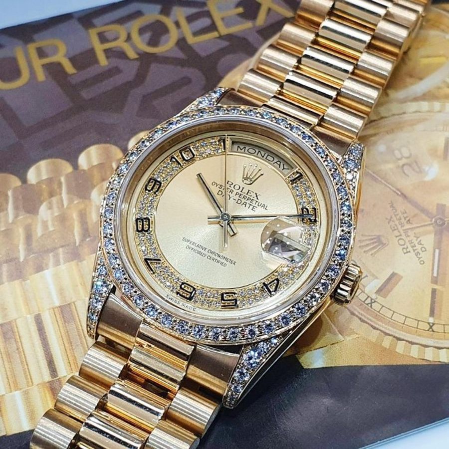 【大眾名錶】ROLEX 勞力士 18388 Day-Date 蠔式18K 市場少有 原廠鑽圈/鑽腳 大眾名錶B1352-8
