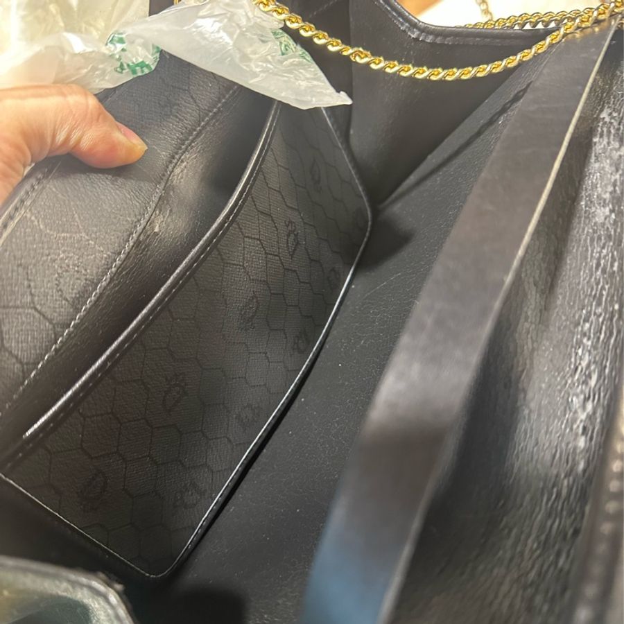 迪奧 Christian Dior 黑色蜂巢格紋 老花絕版古董級Vintage 鏈帶信封包 斜背包 肩背包 側背包-11