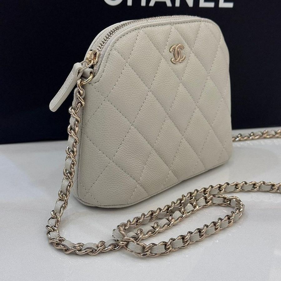 CHANEL 小貝殼包 荔枝牛皮 灰色 金釦 (芯片款)-2