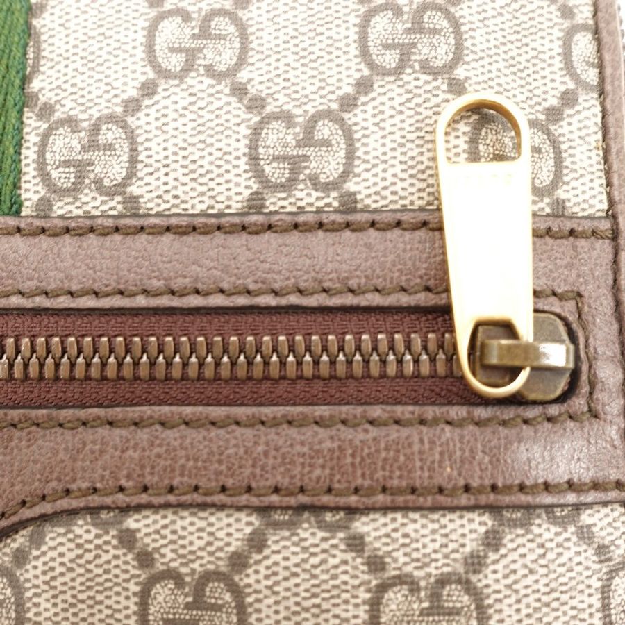 GUCCI 棕色金扣老花ophidia雙拉鍊相機包-8