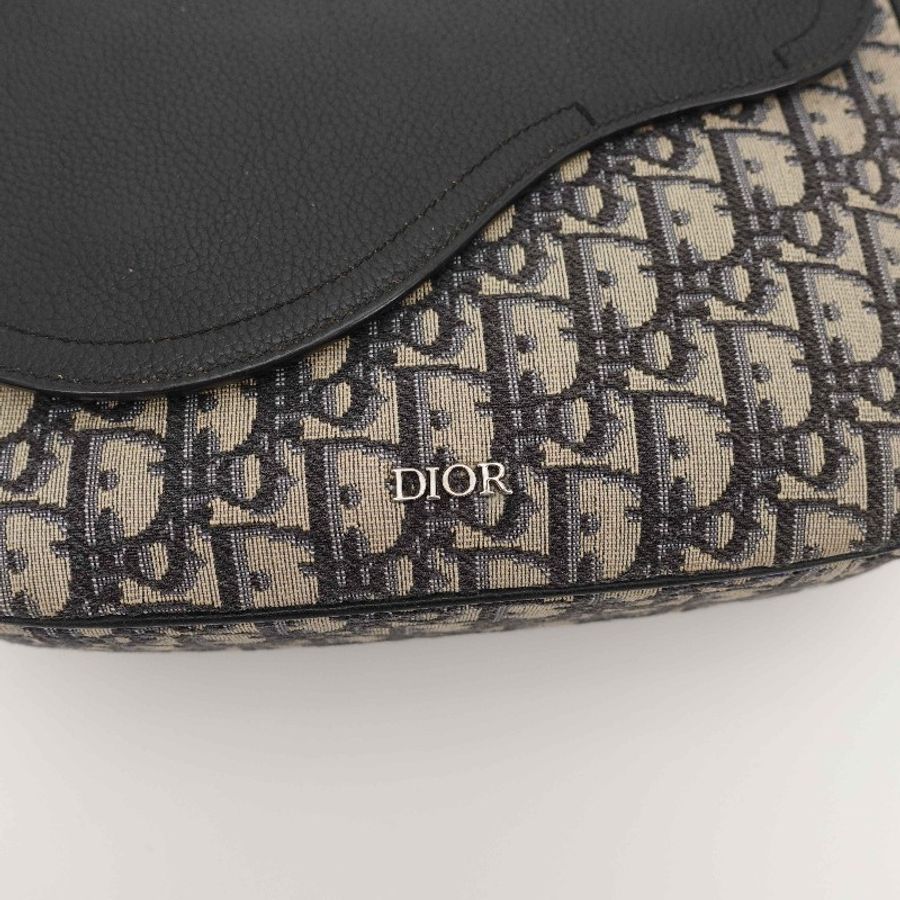 Dior siddle銀扣帆布拼皮馬鞍郵差包-5