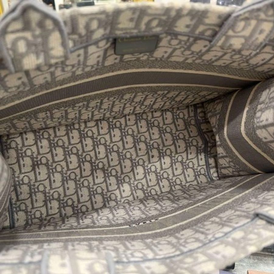 東區正精品㊣CHRISTIAN Dior Book Tote 米白色灰色老花刺繡購物袋包手提包中款 RZ6490-10