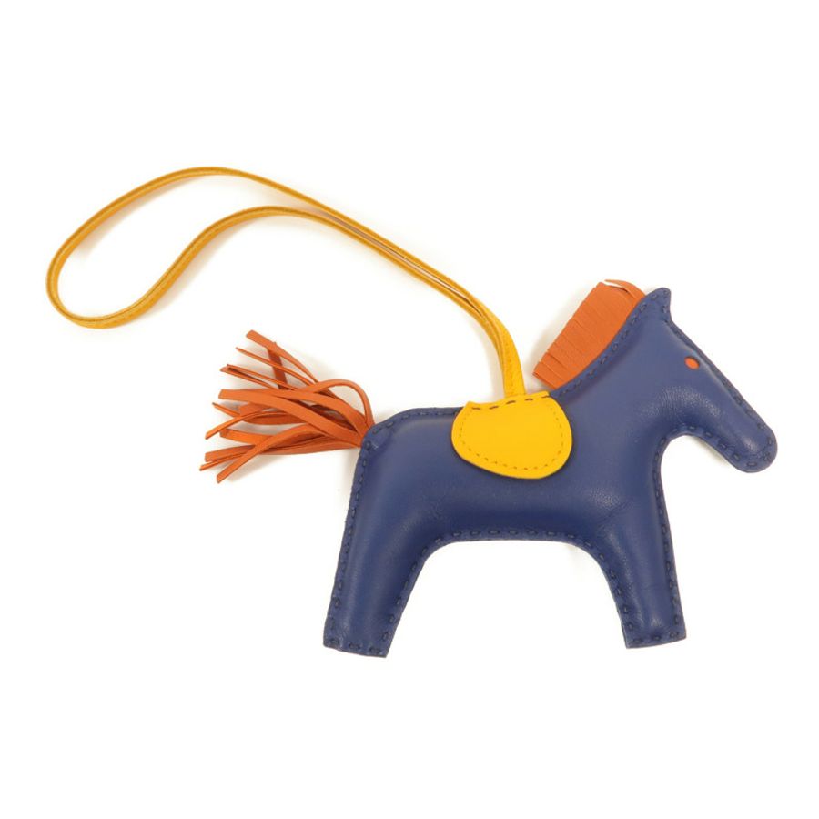 HERMES Milo皮革Rodeo MM掛飾Bleu de Malte/Amber/Orange Poppy-1