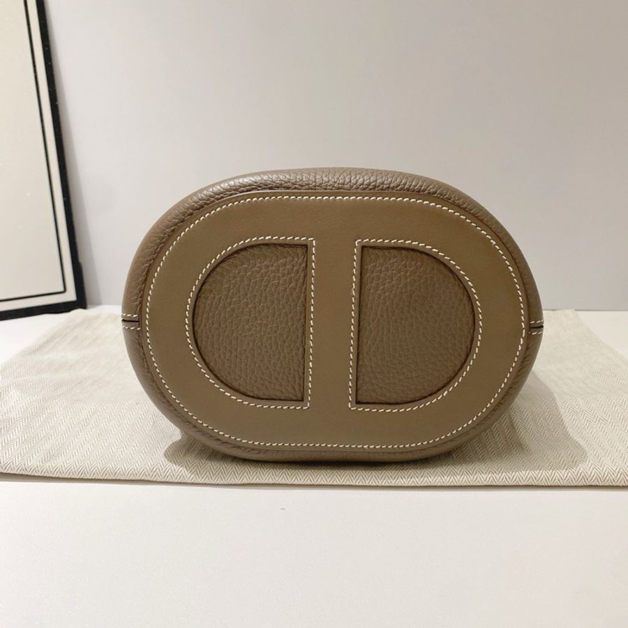Hermes 愛馬仕 豬鼻子菜籃子手提包 大象灰 金扣 附件:塵袋-3