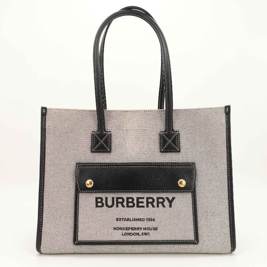 Burberry黑色帆布金扣freya tote小號-0