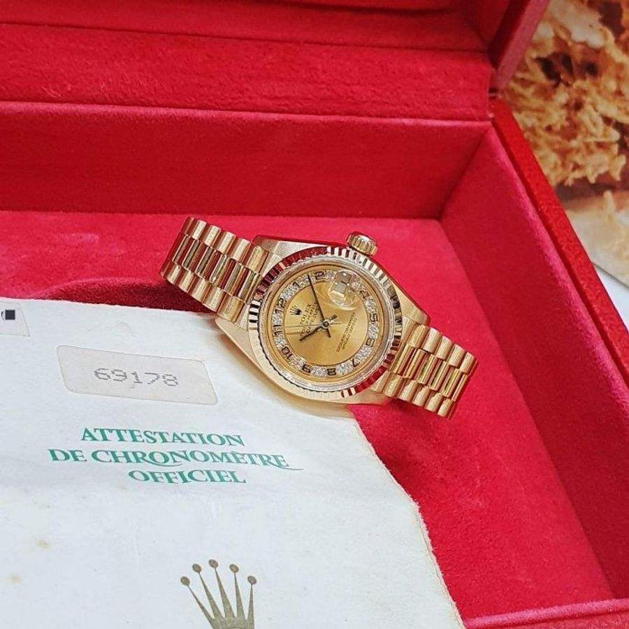 【大眾名錶】ROLEX 勞力士 69178 Datejust 蠔式18K金女錶 原廠MA數字多層鑽面盤 大眾名錶G325-4