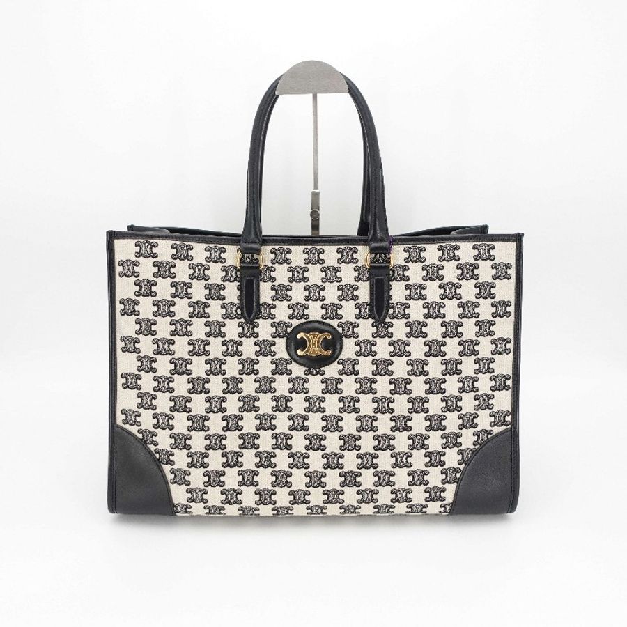 Celine 黑色老花金扣凱旋門tote-0