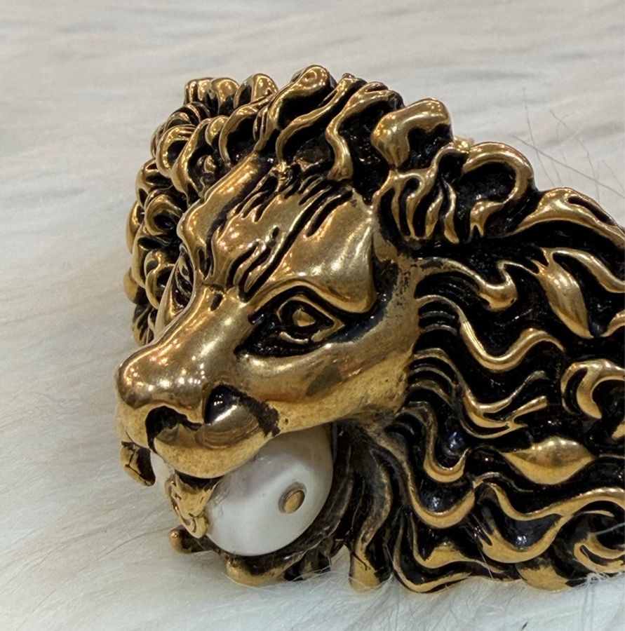 GUCCI 金獅 獅子 獅頭 LION 實心 黃銅 珍珠 招財 霸氣 發財 手環 手鐲-5