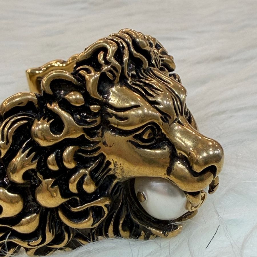 GUCCI 金獅 獅子 獅頭 LION 實心 黃銅 珍珠 招財 霸氣 發財 手環 手鐲-7