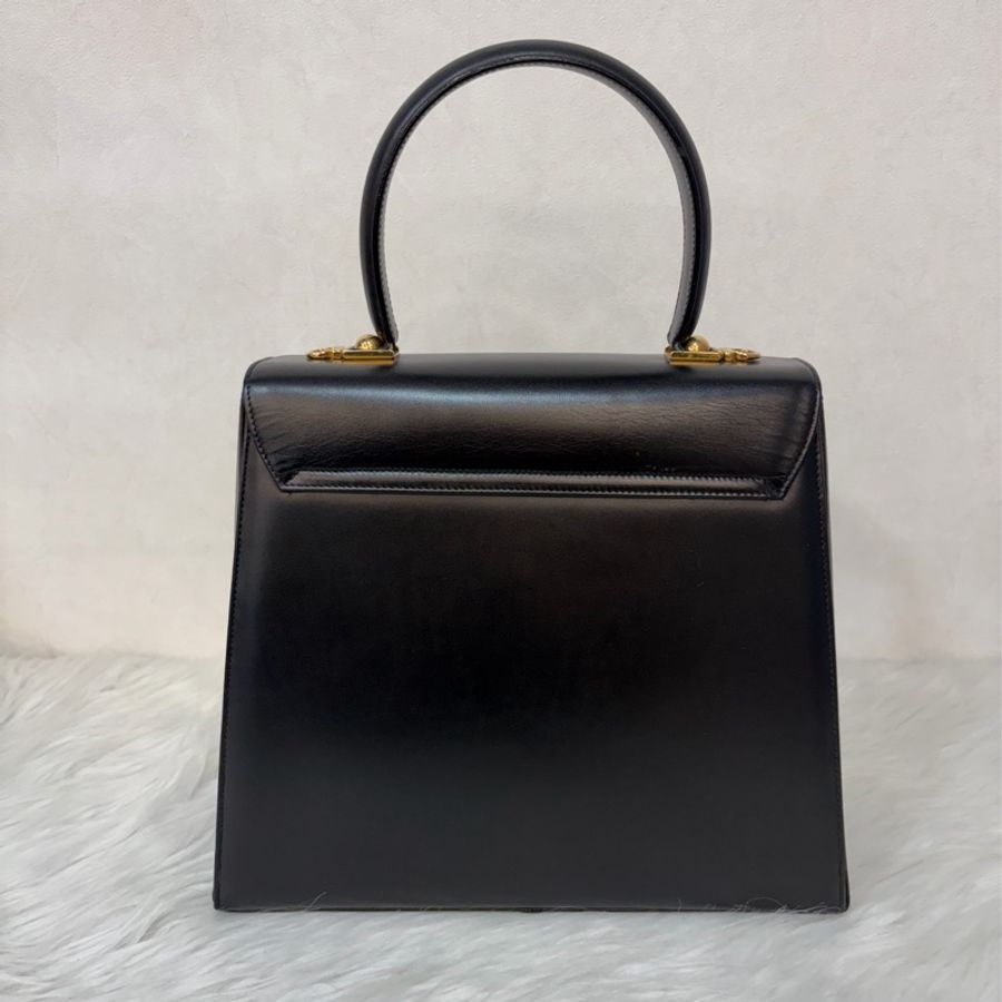 Salvatore Ferragamo BOX KELLY 黑色牛皮金釦 手提包凱莉包肩背包斜背包-3