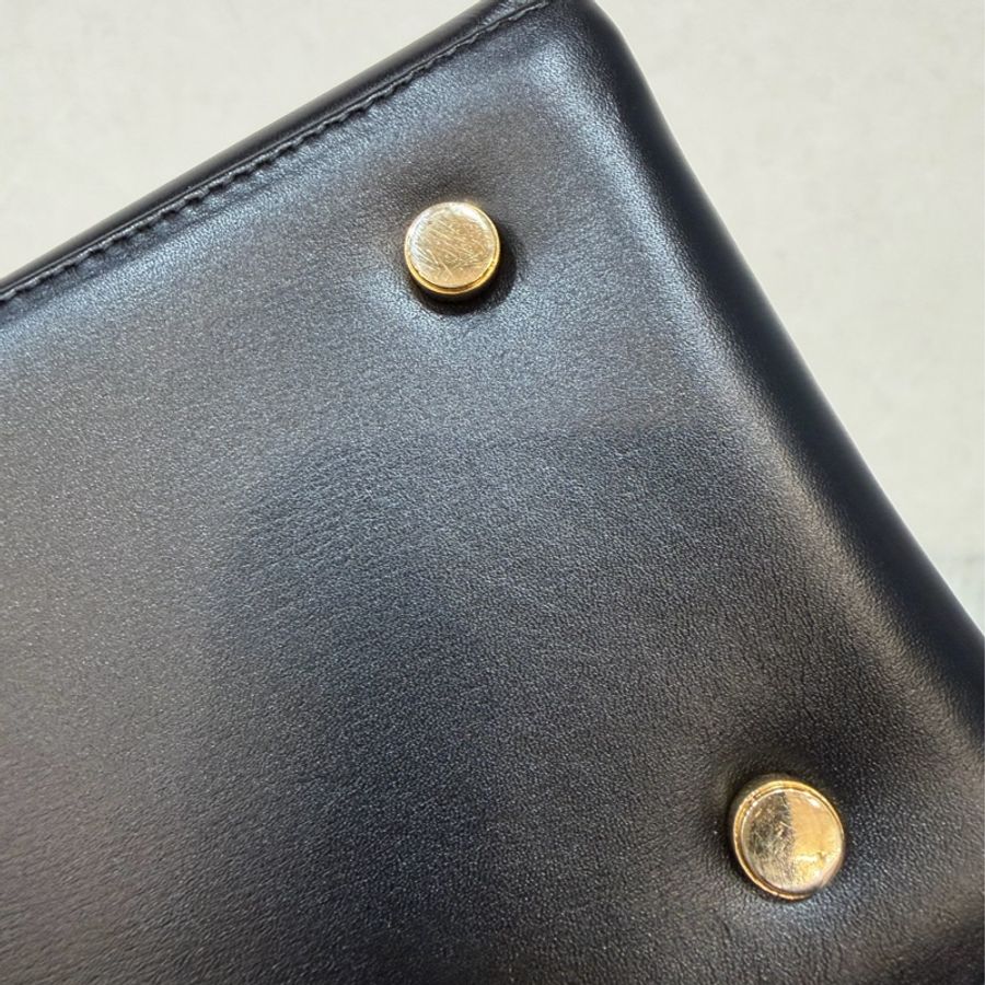 Salvatore Ferragamo BOX KELLY 黑色牛皮金釦 手提包凱莉包肩背包斜背包-12