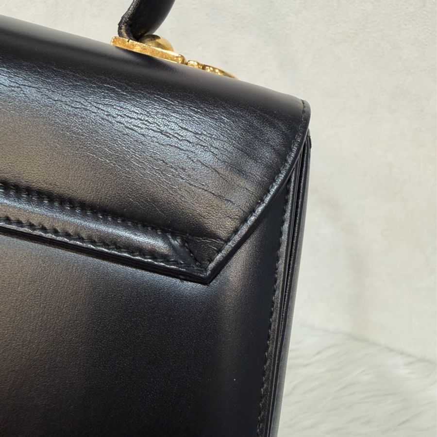 Salvatore Ferragamo BOX KELLY 黑色牛皮金釦 手提包凱莉包肩背包斜背包-22