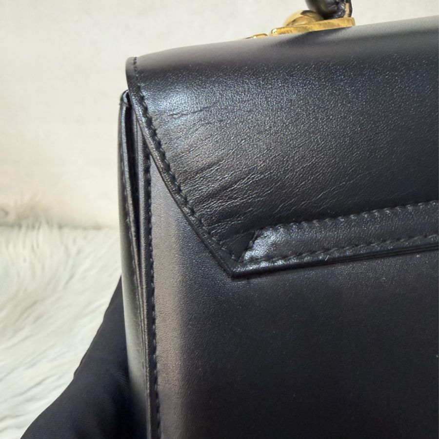 Salvatore Ferragamo BOX KELLY 黑色牛皮金釦 手提包凱莉包肩背包斜背包-23
