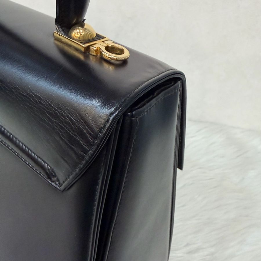 Salvatore Ferragamo BOX KELLY 黑色牛皮金釦 手提包凱莉包肩背包斜背包-27