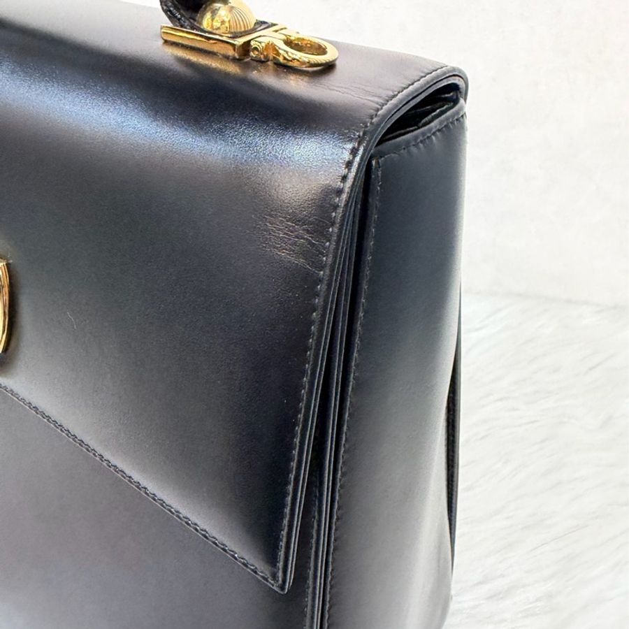 Salvatore Ferragamo BOX KELLY 黑色牛皮金釦 手提包凱莉包肩背包斜背包-28