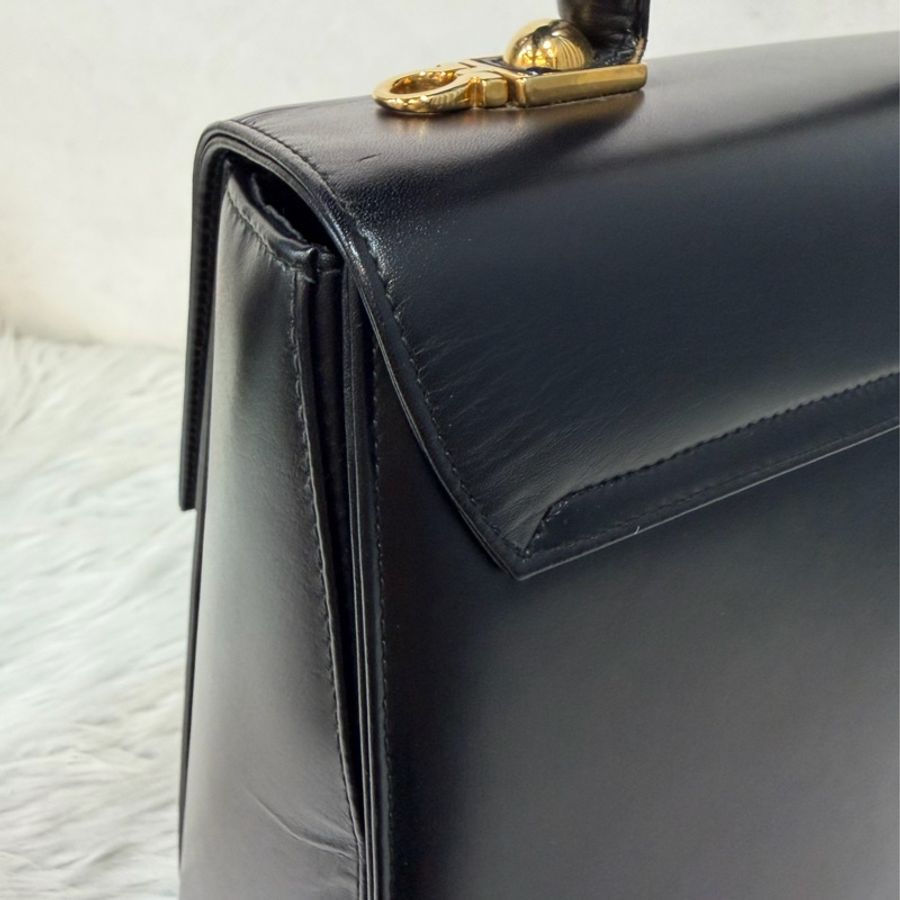 Salvatore Ferragamo BOX KELLY 黑色牛皮金釦 手提包凱莉包肩背包斜背包-30