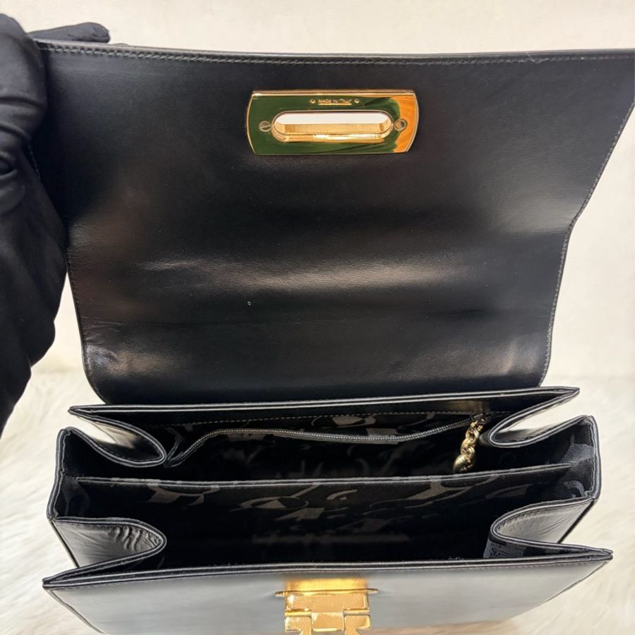 Salvatore Ferragamo BOX KELLY 黑色牛皮金釦 手提包凱莉包肩背包斜背包-45