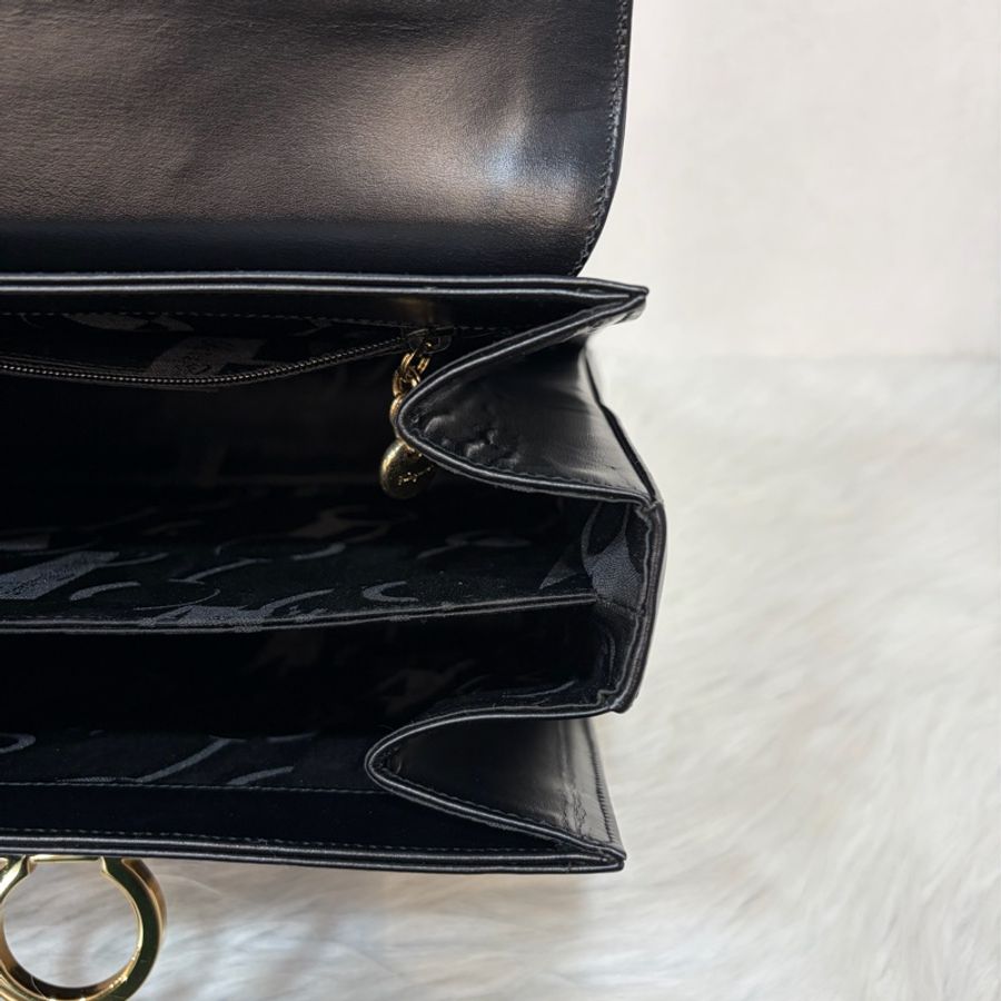 Salvatore Ferragamo BOX KELLY 黑色牛皮金釦 手提包凱莉包肩背包斜背包-46