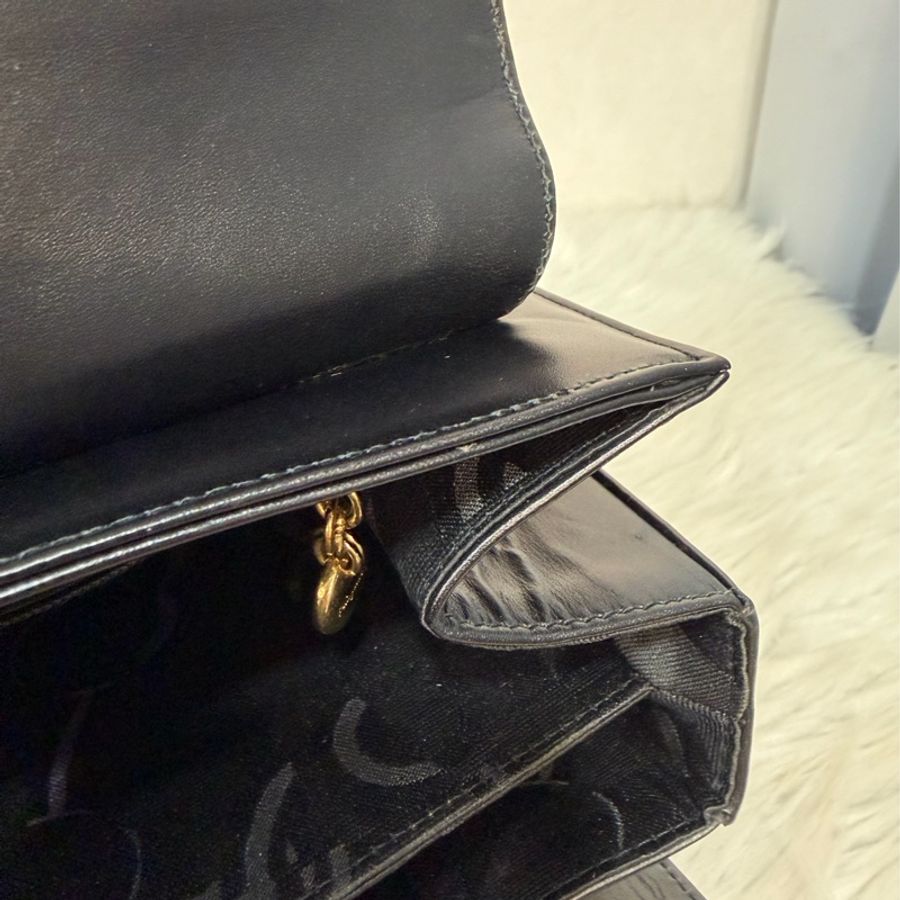 Salvatore Ferragamo BOX KELLY 黑色牛皮金釦 手提包凱莉包肩背包斜背包-50