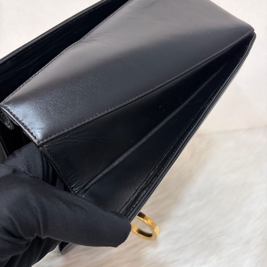 Salvatore Ferragamo BOX KELLY 黑色牛皮金釦 手提包凱莉包肩背包斜背包-53