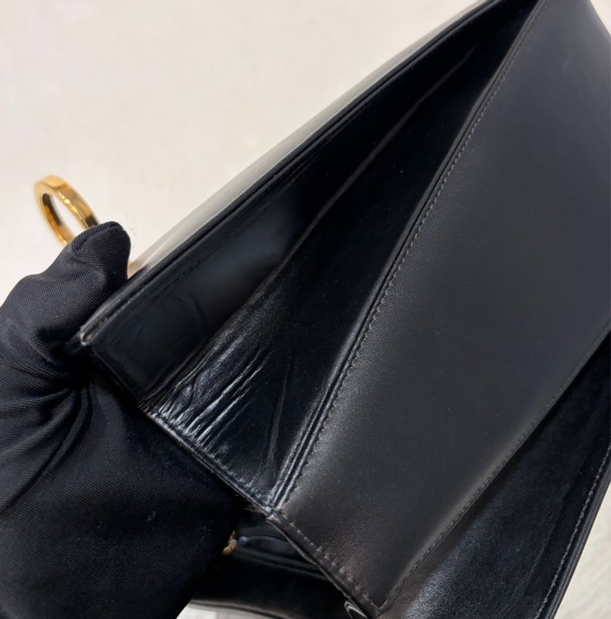 Salvatore Ferragamo BOX KELLY 黑色牛皮金釦 手提包凱莉包肩背包斜背包-54