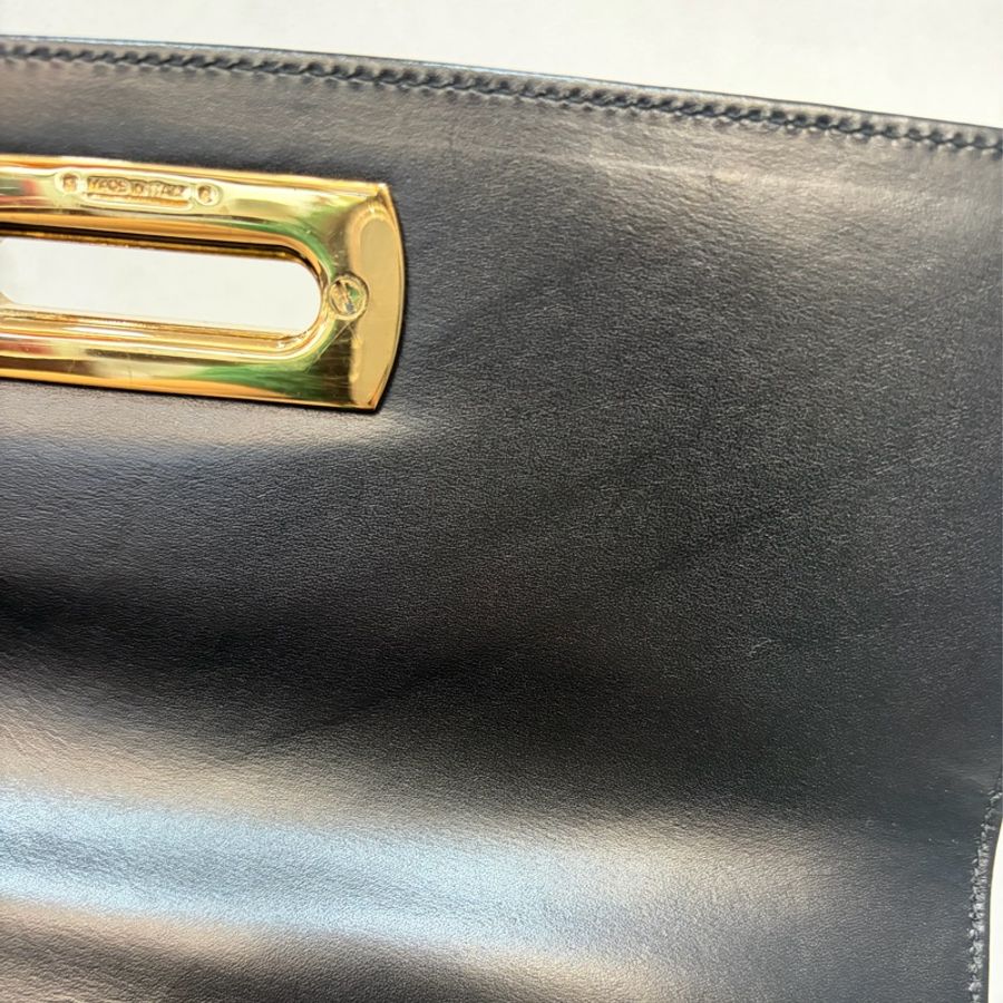 Salvatore Ferragamo BOX KELLY 黑色牛皮金釦 手提包凱莉包肩背包斜背包-56