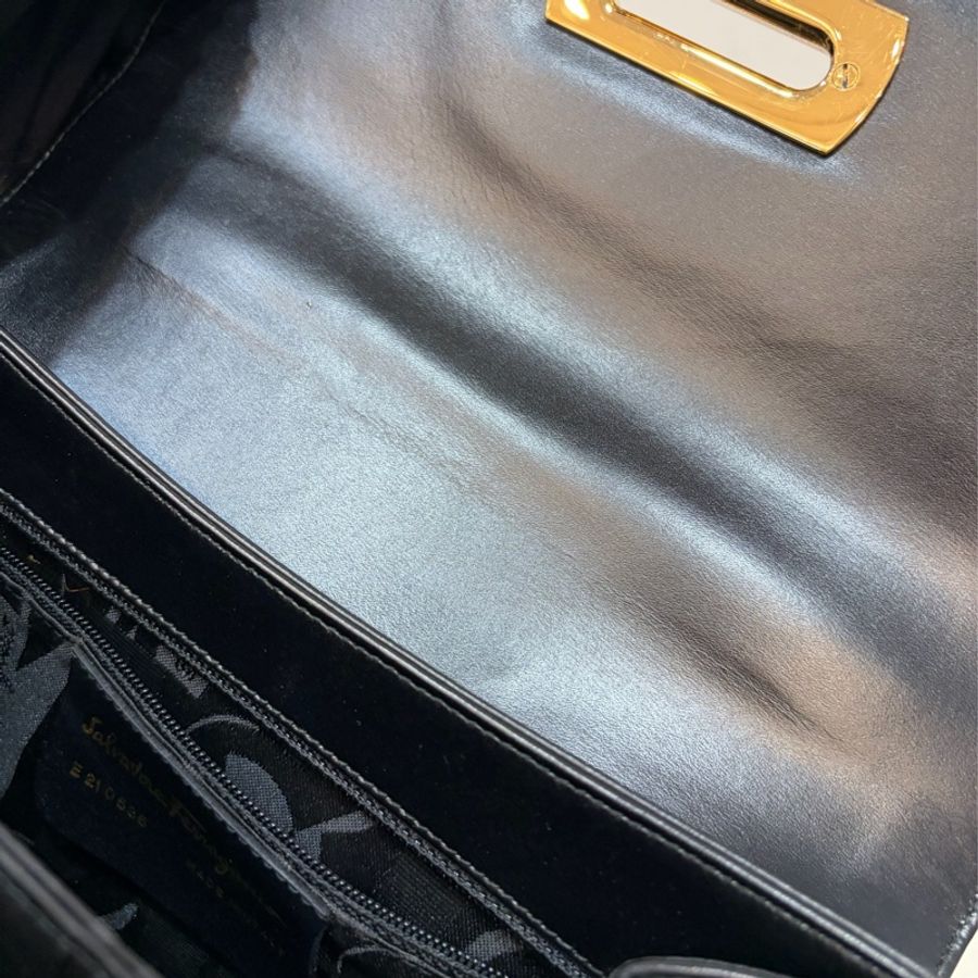 Salvatore Ferragamo BOX KELLY 黑色牛皮金釦 手提包凱莉包肩背包斜背包-57