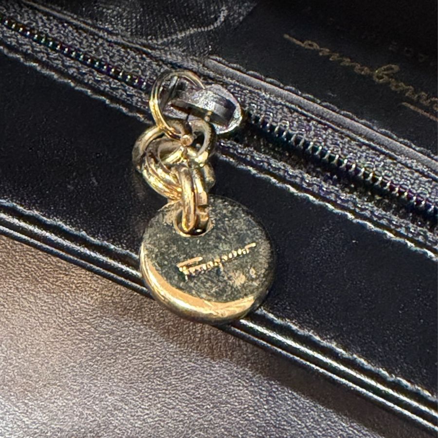Salvatore Ferragamo BOX KELLY 黑色牛皮金釦 手提包凱莉包肩背包斜背包-58