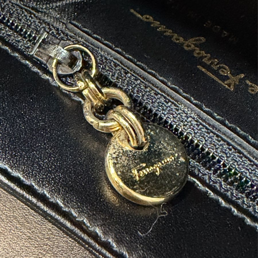 Salvatore Ferragamo BOX KELLY 黑色牛皮金釦 手提包凱莉包肩背包斜背包-59