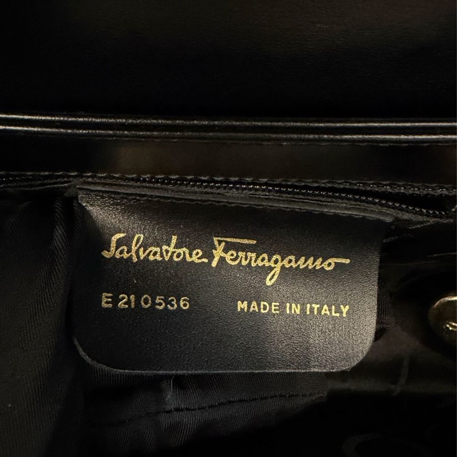 Salvatore Ferragamo BOX KELLY 黑色牛皮金釦 手提包凱莉包肩背包斜背包-60
