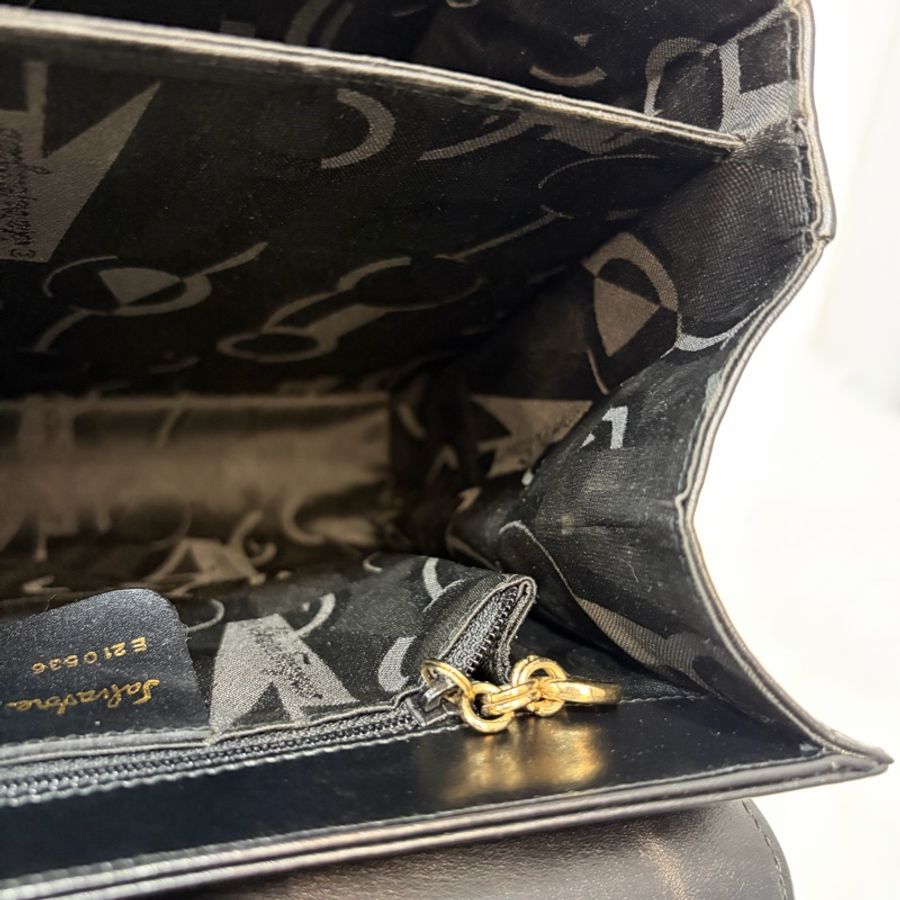 Salvatore Ferragamo BOX KELLY 黑色牛皮金釦 手提包凱莉包肩背包斜背包-66