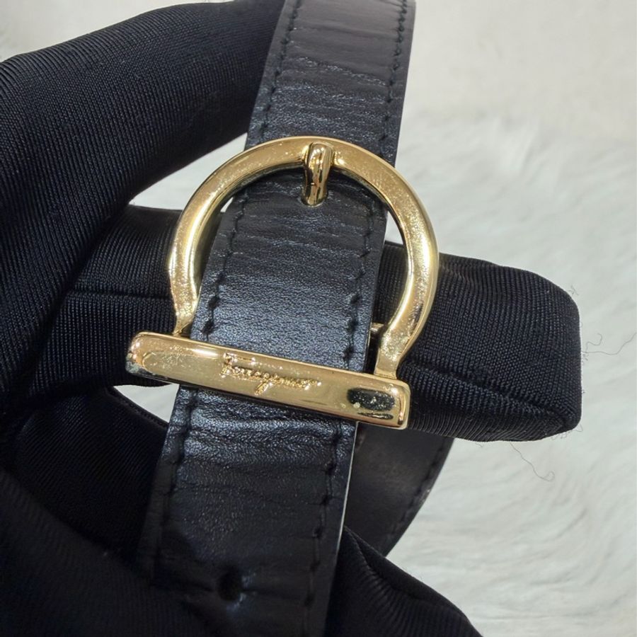 Salvatore Ferragamo BOX KELLY 黑色牛皮金釦 手提包凱莉包肩背包斜背包-71