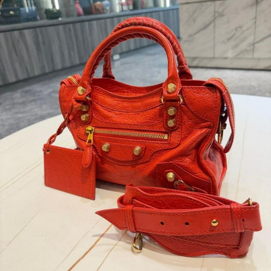 BALENCIAGA 巴黎世家 經典Giant Mini City金釦機車包(迷你-橘紅色)-0