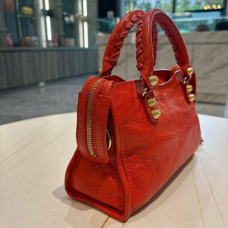 BALENCIAGA 巴黎世家 經典Giant Mini City金釦機車包(迷你-橘紅色)-3