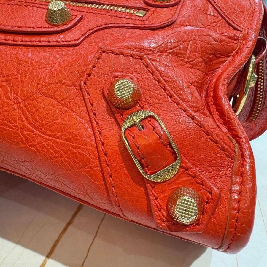 BALENCIAGA 巴黎世家 經典Giant Mini City金釦機車包(迷你-橘紅色)-4