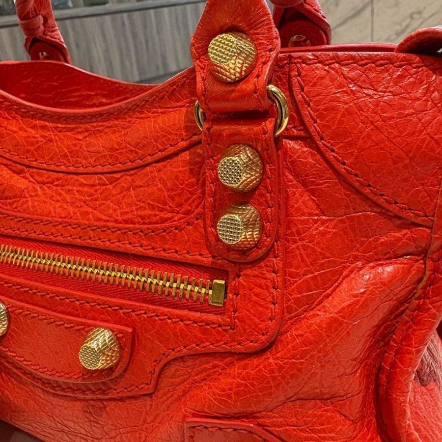 BALENCIAGA 巴黎世家 經典Giant Mini City金釦機車包(迷你-橘紅色)-5