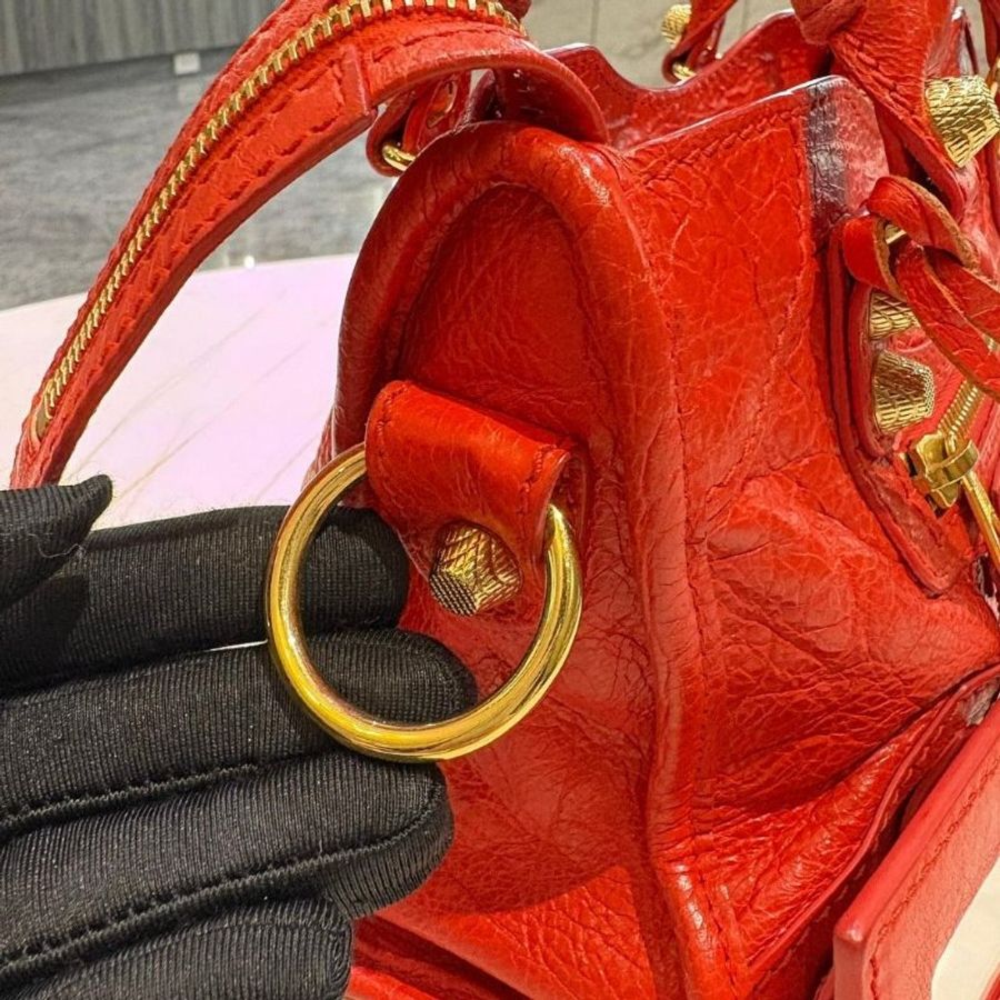 BALENCIAGA 巴黎世家 經典Giant Mini City金釦機車包(迷你-橘紅色)-6