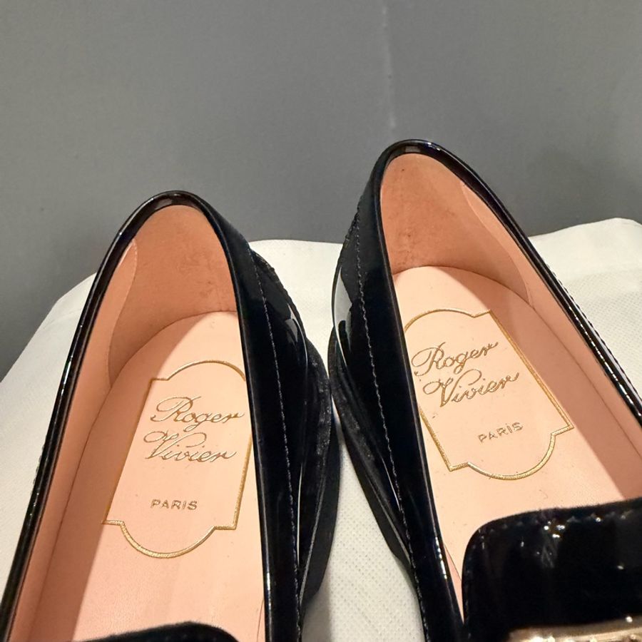 RV Roger Vivier 方鑽釦漆皮樂褔鞋 黑 35號-12
