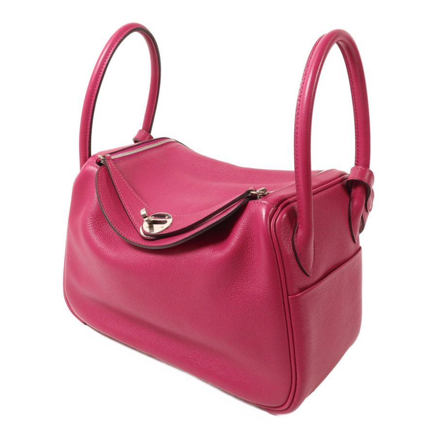 HERMES Evercolor皮革Lindy 26手挽肩背兩用袋Rose Purple-2