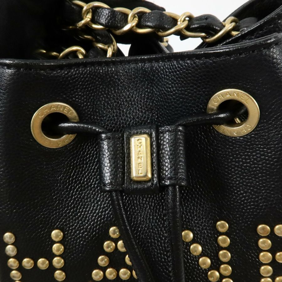 CHANEL 牛皮皮革Drawstring Bucket鏈帶肩背袋-6