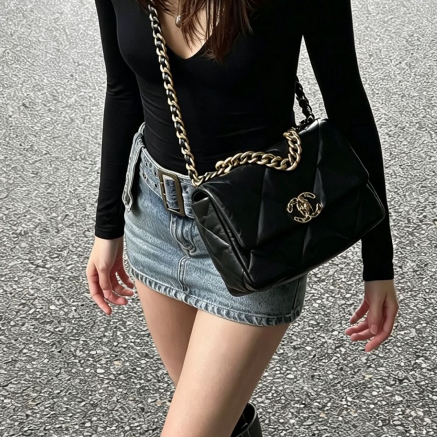 CHANEL香奈兒19Bag小號黑銀菱格全皮包芯片款🦸🏻♀️-9