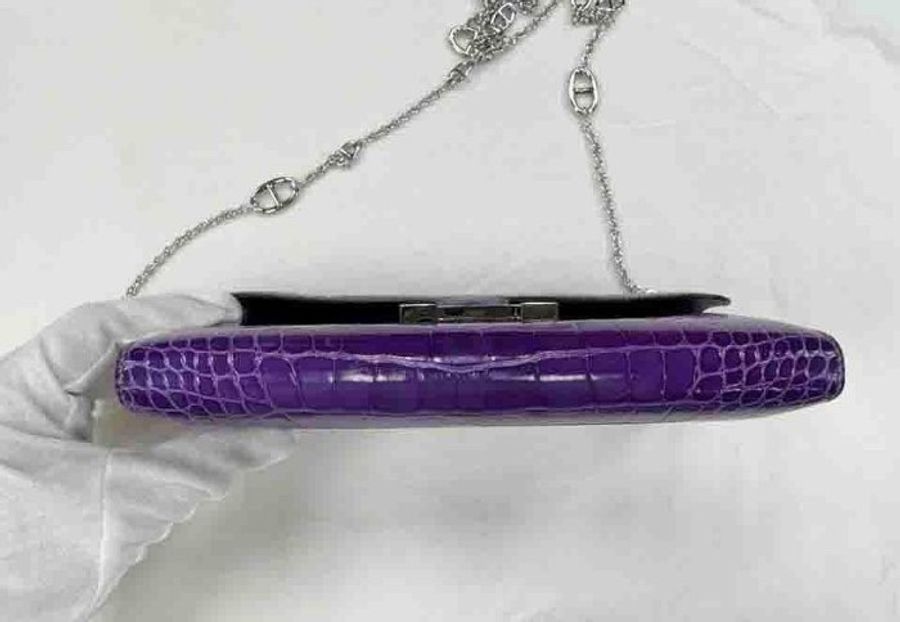 Hermes絕美紫羅蘭色鱷魚康康夾+包-12