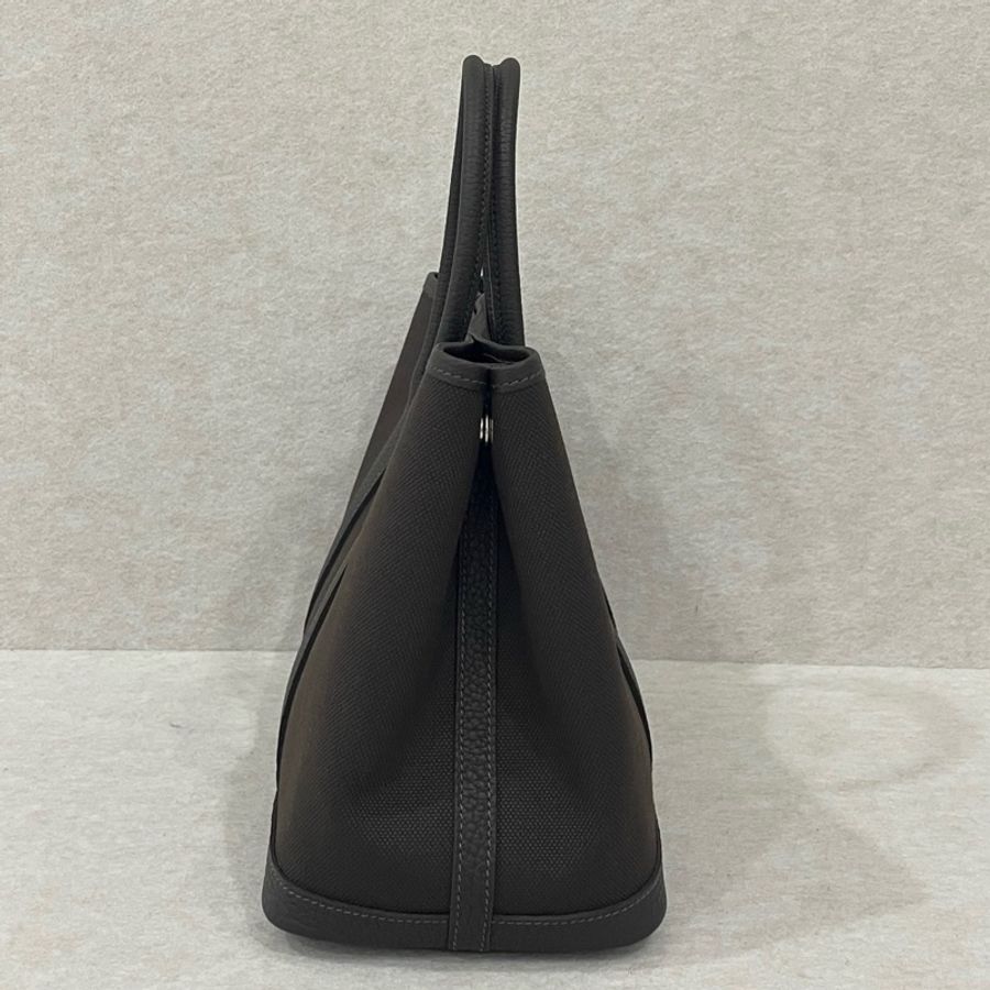 愛馬仕Hermes garden party30花園包30 手提包T3棗棕色 帆布拼皮 銀扣-2