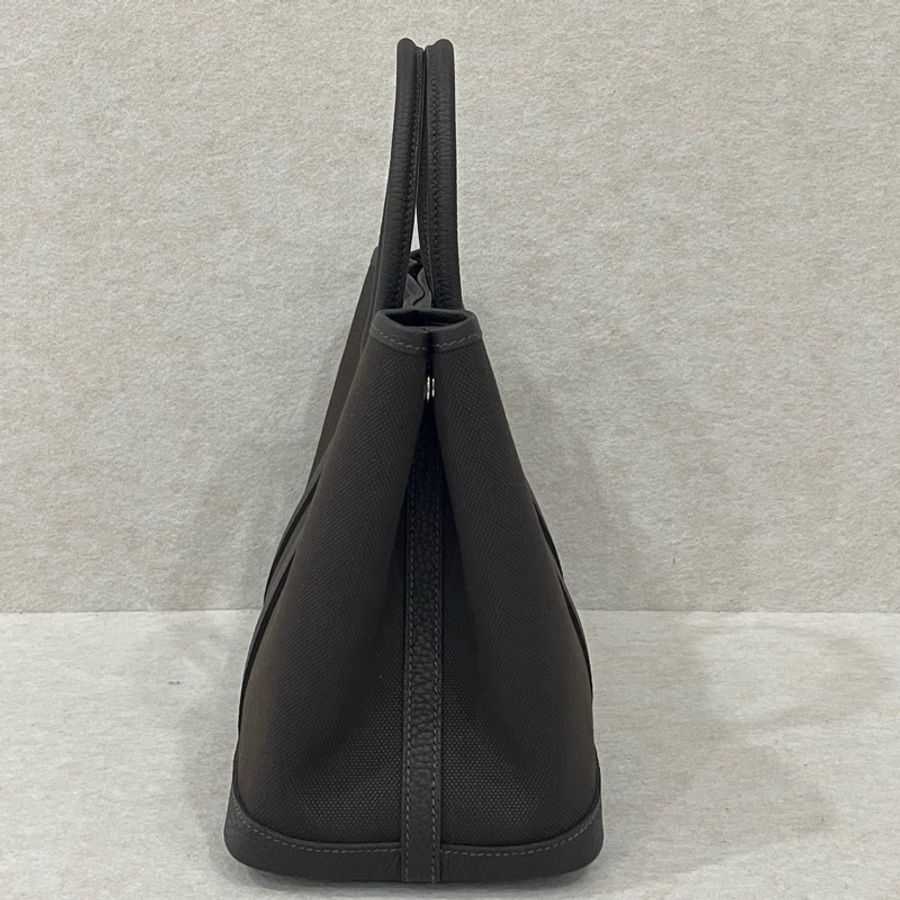 愛馬仕Hermes garden party30花園包30 手提包T3棗棕色 帆布拼皮 銀扣-3