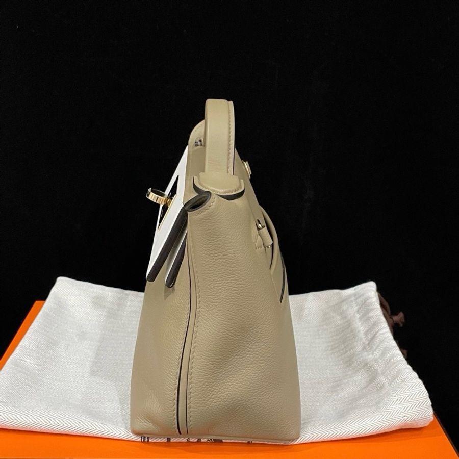 愛馬仕Hermes mini2424 手提包斜挎包8Q馬爾法米灰拼Nata奶油白 金扣-2
