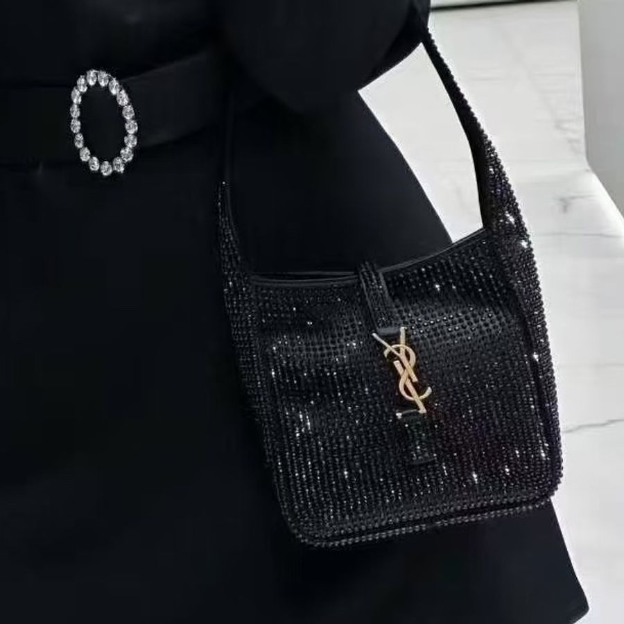 ✨YSL聖羅蘭|黑金滿天星水鑽mini le57 Hobo|閒置新-0